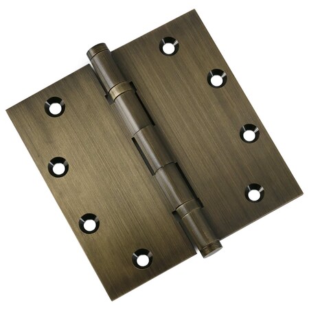Embassy 5 x 5 Solid Brass Ball Bearing Hinge, Antique Brass Finish with Flat Tips 5050BBUS5F-1